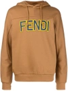 Fendi Logo Print  Hoodie In Cammello Blu Giallo