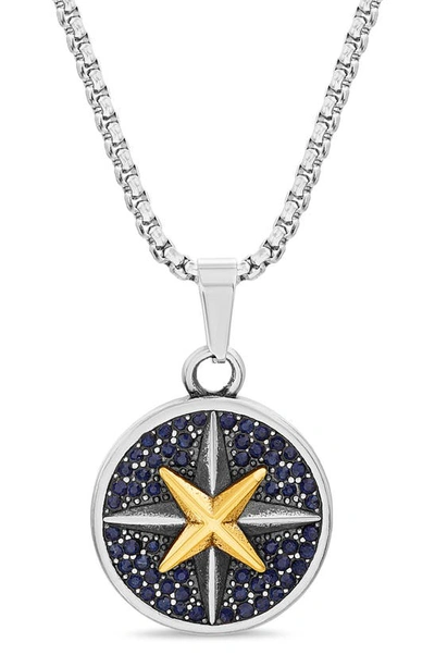 Nautica Stainless Steel Pavé Compass Pendant Necklace In Multi/ Stainless Steel