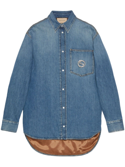 Gucci Washed Organic Denim Shirt In Blue