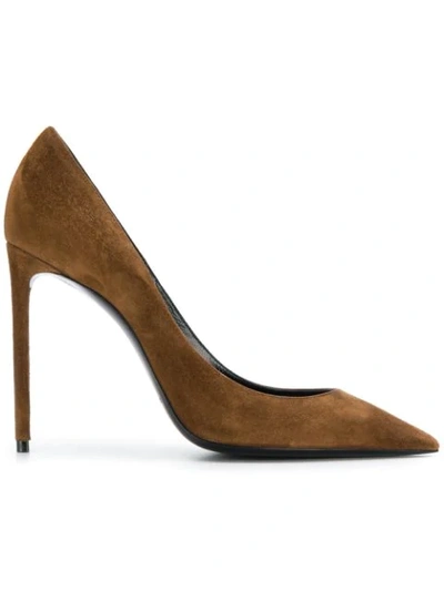 Saint Laurent Zoe Pointy Toe Suede Pump In 2330 Camel