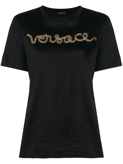Versace Embroidered Logo T In Black