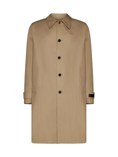 Versace Single-breasted Cotton Coat In Beige