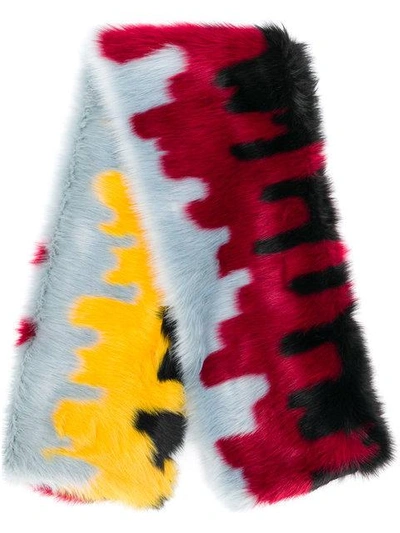 Ultràchic Patterned Faux Fur Scarf - Red