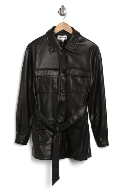 Vigoss Faux Leather Belted Jacket In Black