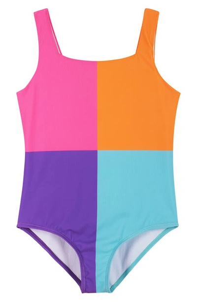 Andy & Evan Kids' Neon Colourblock One-piece Swimsuit In Pink Block