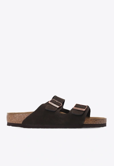 Birkenstock Arizona Double-strap Leather Slides In Mocha