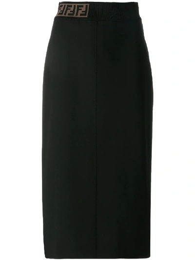 Fendi A-line Velvet Midi Skirt In Black