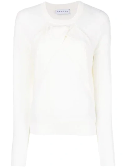 Carven Draped Cable Sweater In White