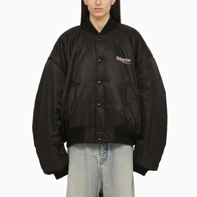 Balenciaga Black Oversize Nylon Bomber Jacket