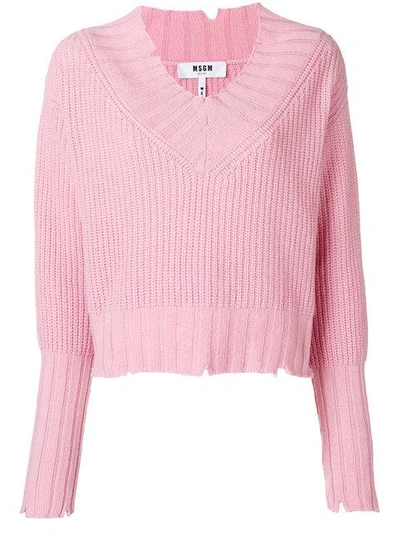 Msgm Cropped Ribbed Jumper - Pink