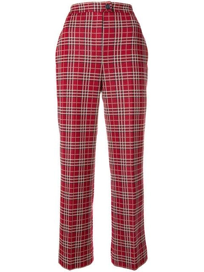 Moncler Checked High-waist Trousers In Red