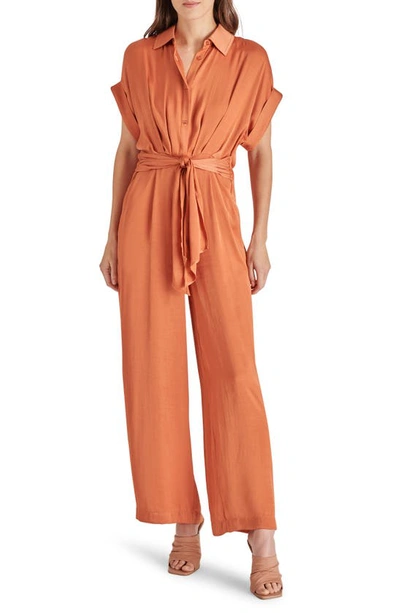 Steve Madden Tori Tie Waist Wide Leg Satin Jumpsuit In Autumn Mauve