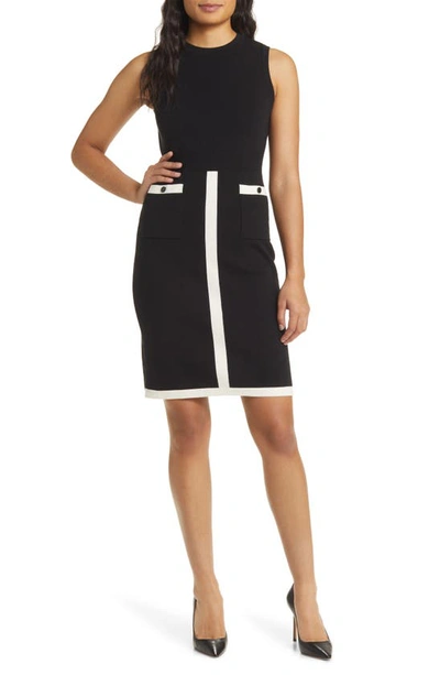 Anne Klein Contrast Trim Sleeveless Sweater Dress In Black