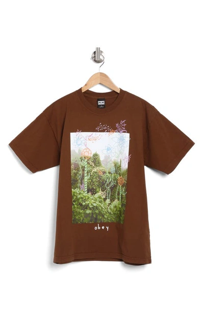 Obey Fairytale Forest Graphic T-shirt In Silt