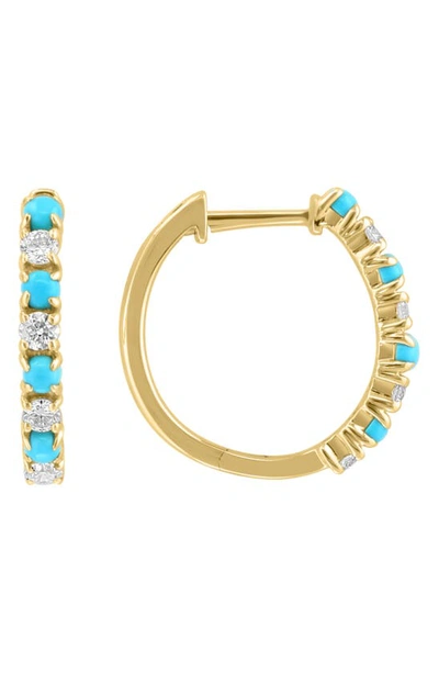 Effy 14k Yellow Gold Diamond & Turquoise Huggie Hoop Earrings