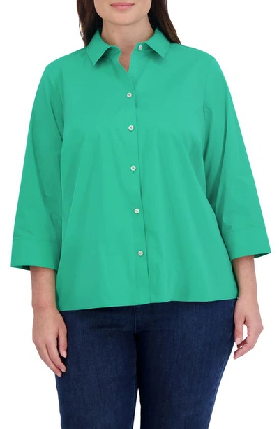 Foxcroft Sandra Cotton Blend Button-up Shirt In Kelly Green