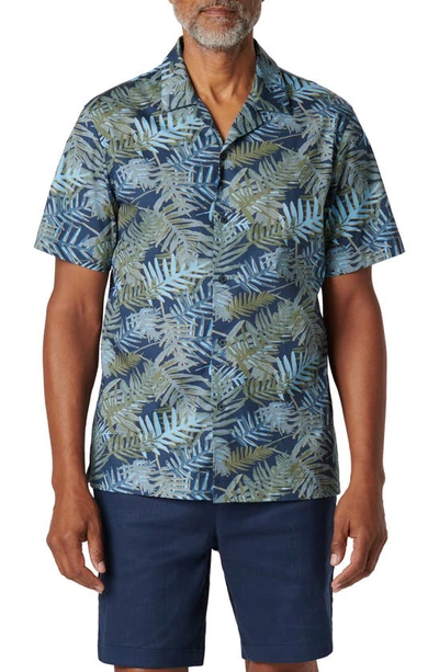 Bugatchi Orson Frond Print Shaped Fit Camp Shirt In Navy