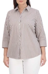 Foxcroft Charlie Stripe Shirt In Brown