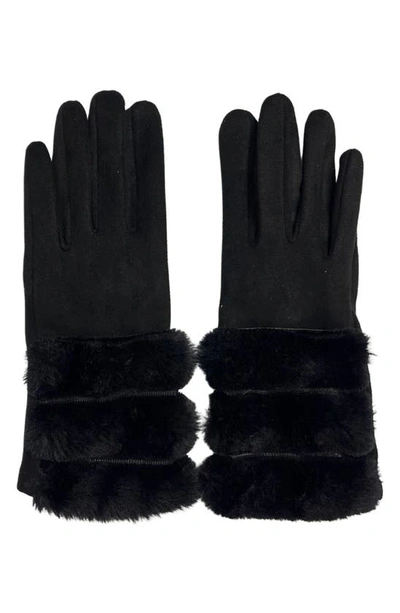Marcus Adler Faux Suede Gloves With Faux Fur Trim In Black