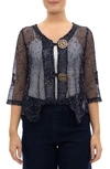 Nina Leonard Open Knit Bolero Cardigan In Navy