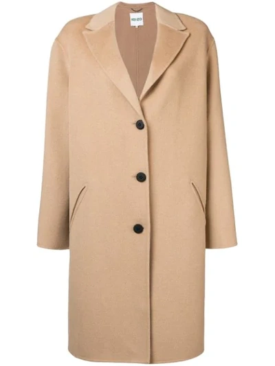 Kenzo Wool And Cashmere Coat In Beige Fonce