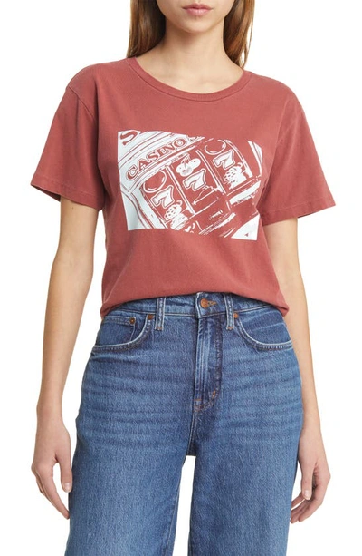 Golden Hour Lucky Casino Oversize Cotton Graphic T-shirt In Washed Stone Wash Red