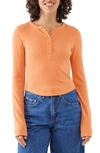 Bdg Urban Outfitters Acid Wash Placket Cotton Crop Henley In Terracotta