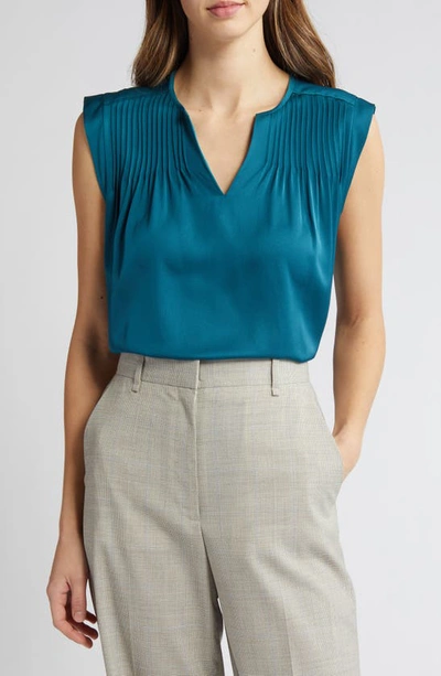 Hugo Boss Binalli Stretch Silk Sleeveless Top In Emerald Night