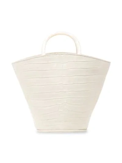 Loeffler Randall Agnes Fan Croc-effect Leather Tote In Ecru