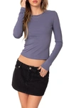 Edikted Tay Long Sleeve Crop Top In Dark-gray