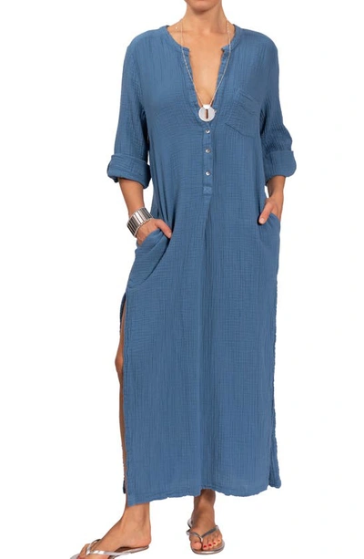 Everyday Ritual Tracey Cotton Caftan In Denim