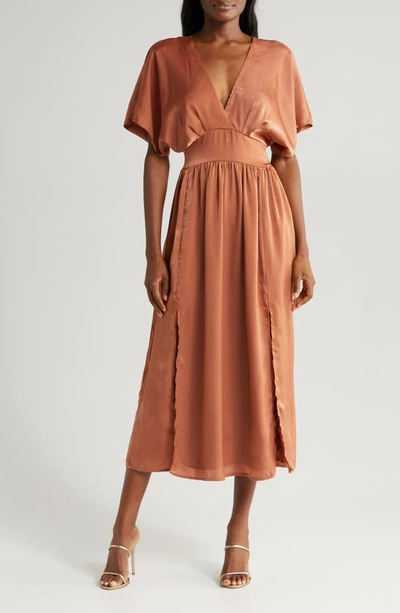 Chelsea28 Dolman Sleeve Satin Midi Dress In Rust