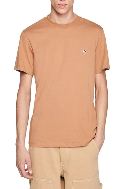Sandro Cross Cotton T-shirt In Tobacco Brown