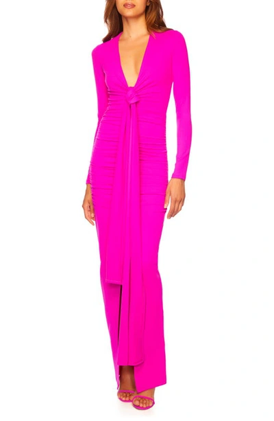 Susana Monaco Plunge Neck Long Sleeve Body-con Dress In Magenta
