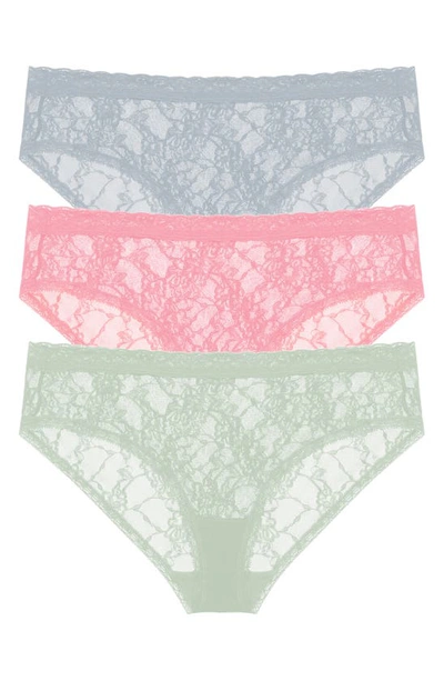 Natori Bliss Allure Lace 3-pack Girl Briefs In Bl/ Ros/ Dew