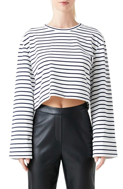 Grey Lab Stripe Crop Top In White/ Navy