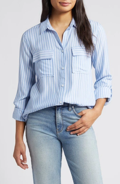 Beachlunchlounge Farrah Stripe Button-up Shirt In Cece Blue