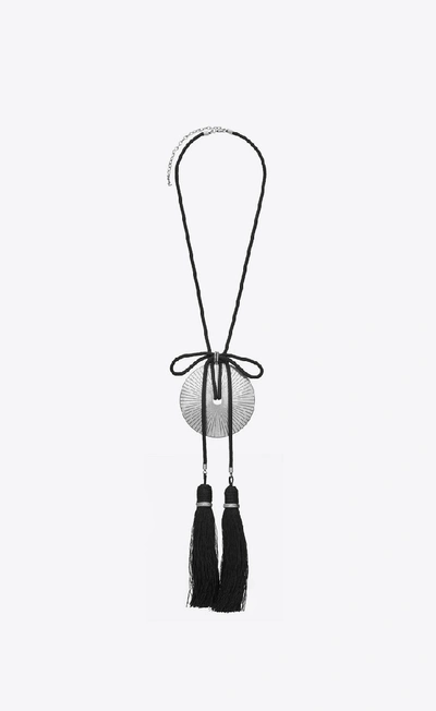 Saint Laurent Loulou Necklace In Silver-tone Metal With Black Tassels In Brass/ Black