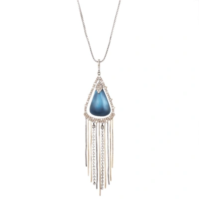 Alexis Bittar Brutalist Butterfly Crystal Encrusted Tassel Chain Pendant Necklace In Pacific