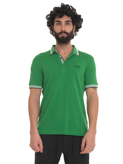 Hugo Boss Paddy Curved Cotton Polo Shirt In Green