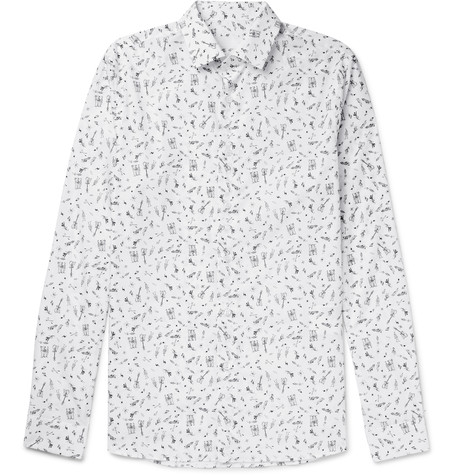 Prada Slim-Fit Printed Cotton-Poplin Shirt In Biancobianco | ModeSens