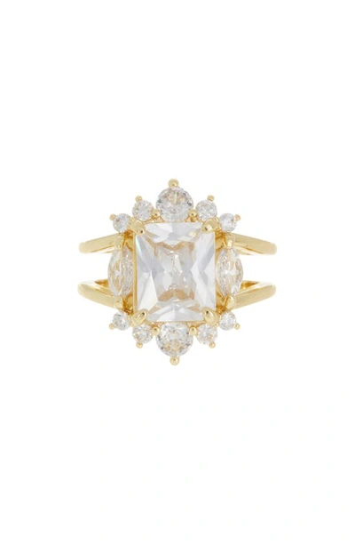 Covet Cubic Zirconia Halo Double Band Ring In Gold