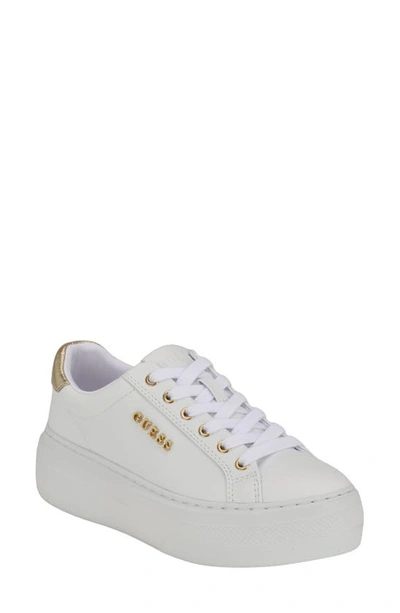 Guess Amera Platform Sneaker In White,gold