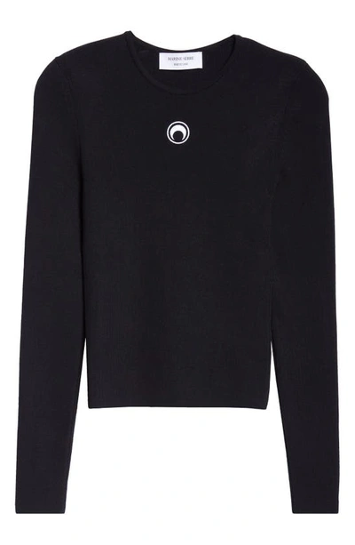 Marine Serre Core Embroidered Moon Cutout Crewneck Jumper In Black