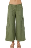 O'neill Brexton Wide Leg Twill Cargo Pants In Oil Green