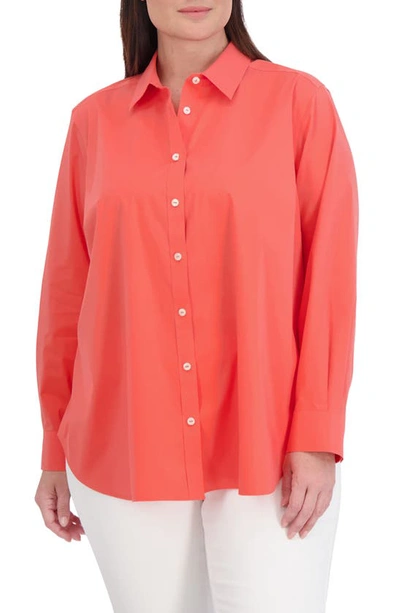 Foxcroft Boyfriend Stretch Button-up Shirt In Tangerine