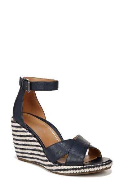 Vionic Marina Ankle Strap Wedge Sandal In Navy