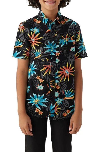 O'neill Kids' Oasis Floral Short Sleeve Button-up Shirt In Black