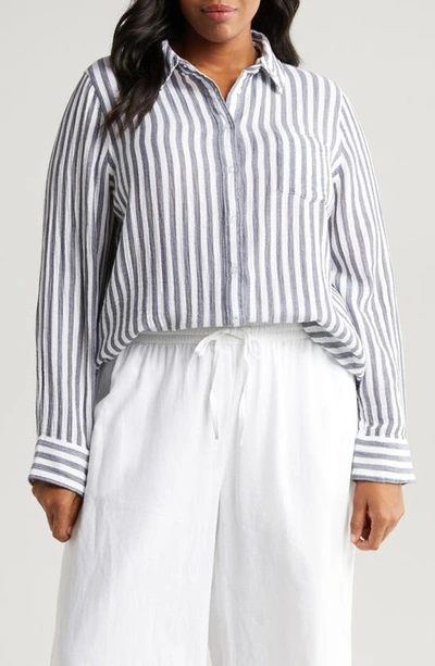 Caslon Stripe Gauze Shirt In Navy Blazer Katie Stripe