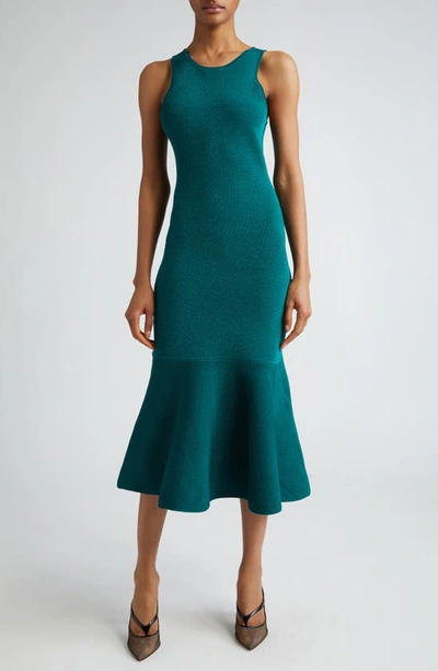 Victoria Beckham Metallic Sleeveless Knit Dress In Green